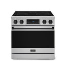 Gordon Ramsay by Thor Kitchen 4-Piece Appliance Package -  36-Inch Electric Range, Wall Mount Range Hood, 36-Inch French Door Refrigerator, and Dishwasher in Stainless Steel with Black Trim