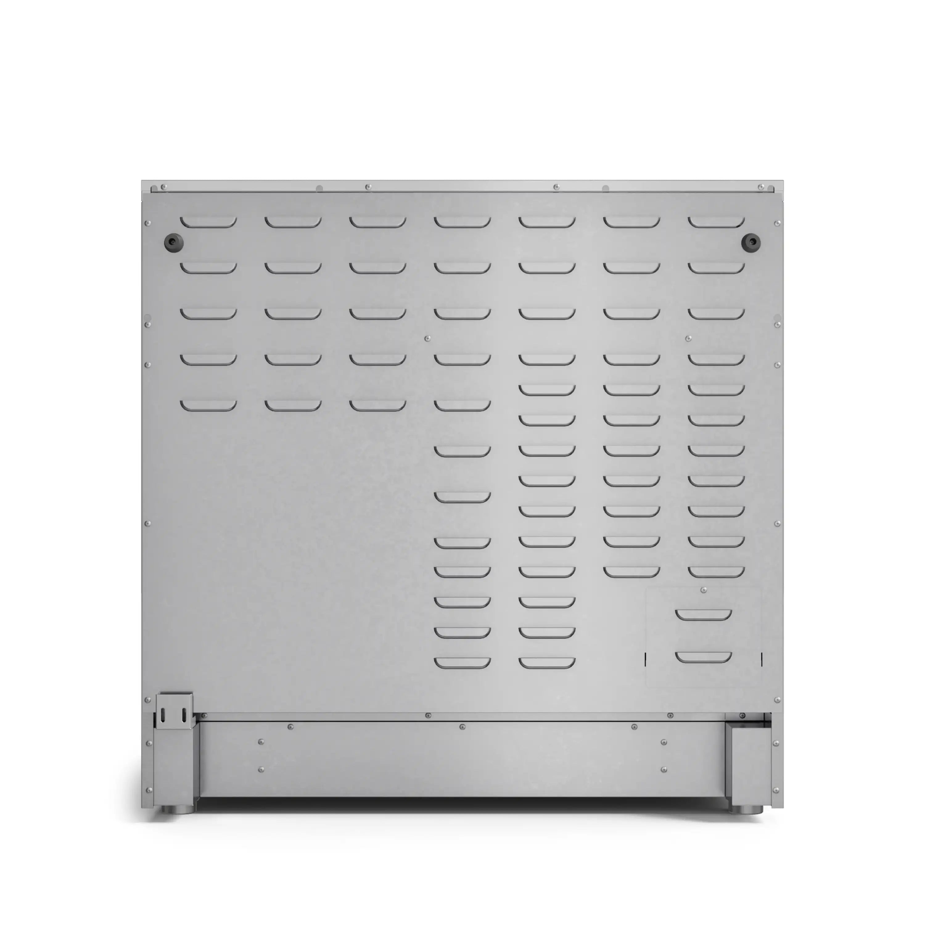 Stainless oven rear vent panel with multiple horizontal slots