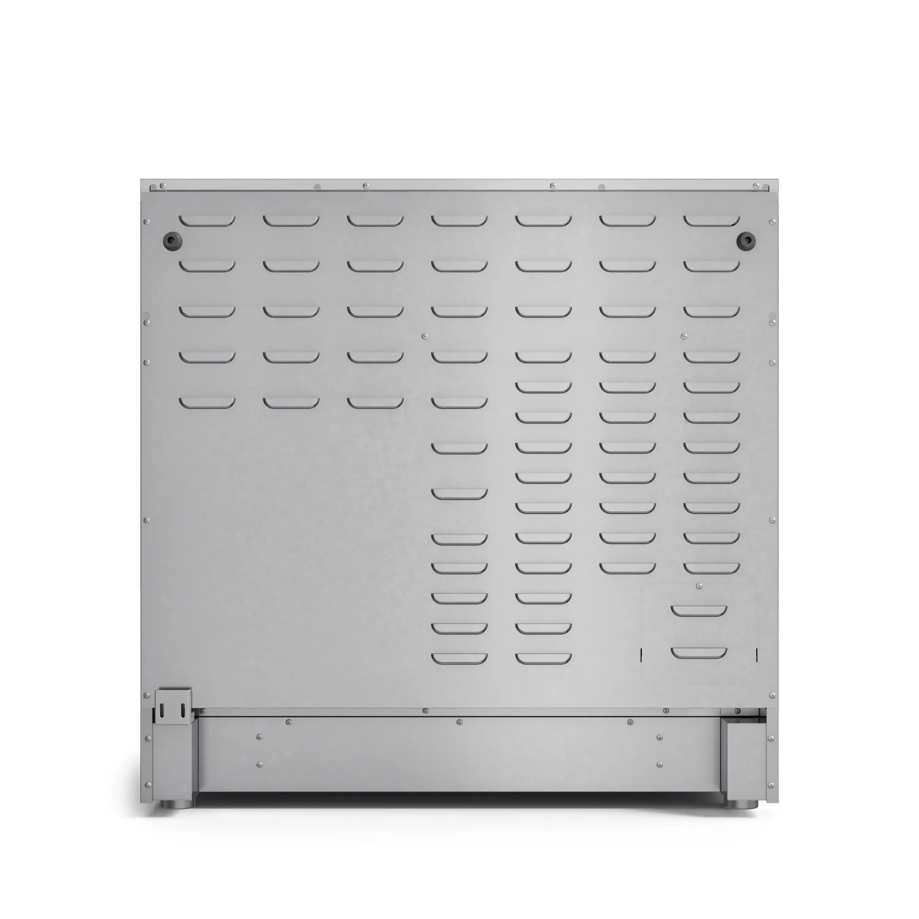 Stainless back panel with multiple vented slots and brackets