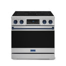 Gordon Ramsay by Thor Kitchen 4-Piece Appliance Package -  36-Inch Electric Range, Wall Mount Range Hood, 36-Inch French Door Refrigerator, and Dishwasher in Stainless Steel with Blue Trim