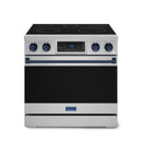 Gordon Ramsay by Thor Kitchen 3-Piece Appliance Package - 36-Inch Electric Range with Tilt Panel Touch Control, 36-Inch Refrigerator, and Dishwasher in Stainless Steel with Blue Trim