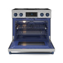 Gordon Ramsay by Thor Kitchen 4-Piece Appliance Package -  36-Inch Electric Range, Wall Mount Range Hood, 36-Inch French Door Refrigerator, and Dishwasher in Stainless Steel with Blue Trim