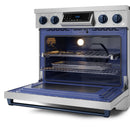 Gordon Ramsay by Thor Kitchen 4-Piece Appliance Package -  36-Inch Electric Range, Wall Mount Range Hood, 36-Inch French Door Refrigerator, and Dishwasher in Stainless Steel with Blue Trim