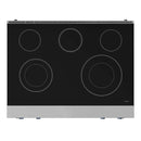 Gordon Ramsay by Thor Kitchen 4-Piece Appliance Package -  36-Inch Electric Range, Wall Mount Range Hood, 36-Inch French Door Refrigerator, and Dishwasher in Stainless Steel with Blue Trim