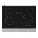 Gordon Ramsay by Thor Kitchen 3-Piece Appliance Package - 36-Inch Electric Range with Tilt Panel Touch Control, 36-Inch Refrigerator, and Dishwasher in Stainless Steel with Bronze Trim