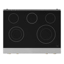 Gordon Ramsay by Thor Kitchen 4-Piece Appliance Package -  36-Inch Electric Range, Wall Mount Range Hood, 36-Inch French Door Refrigerator, and Dishwasher in Stainless Steel with Bronze Trim