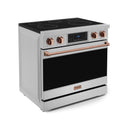 Gordon Ramsay by Thor Kitchen 4-Piece Appliance Package -  36-Inch Electric Range, Wall Mount Range Hood, 36-Inch French Door Refrigerator, and Dishwasher in Stainless Steel with Rose Gold Trim