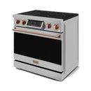 Gordon Ramsay by Thor Kitchen 4-Piece Appliance Package -  36-Inch Electric Range, Wall Mount Range Hood, 36-Inch French Door Refrigerator, and Dishwasher in Stainless Steel with Rose Gold Trim