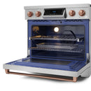 Gordon Ramsay by Thor Kitchen 4-Piece Appliance Package -  36-Inch Electric Range, Wall Mount Range Hood, 36-Inch French Door Refrigerator, and Dishwasher in Stainless Steel with Rose Gold Trim