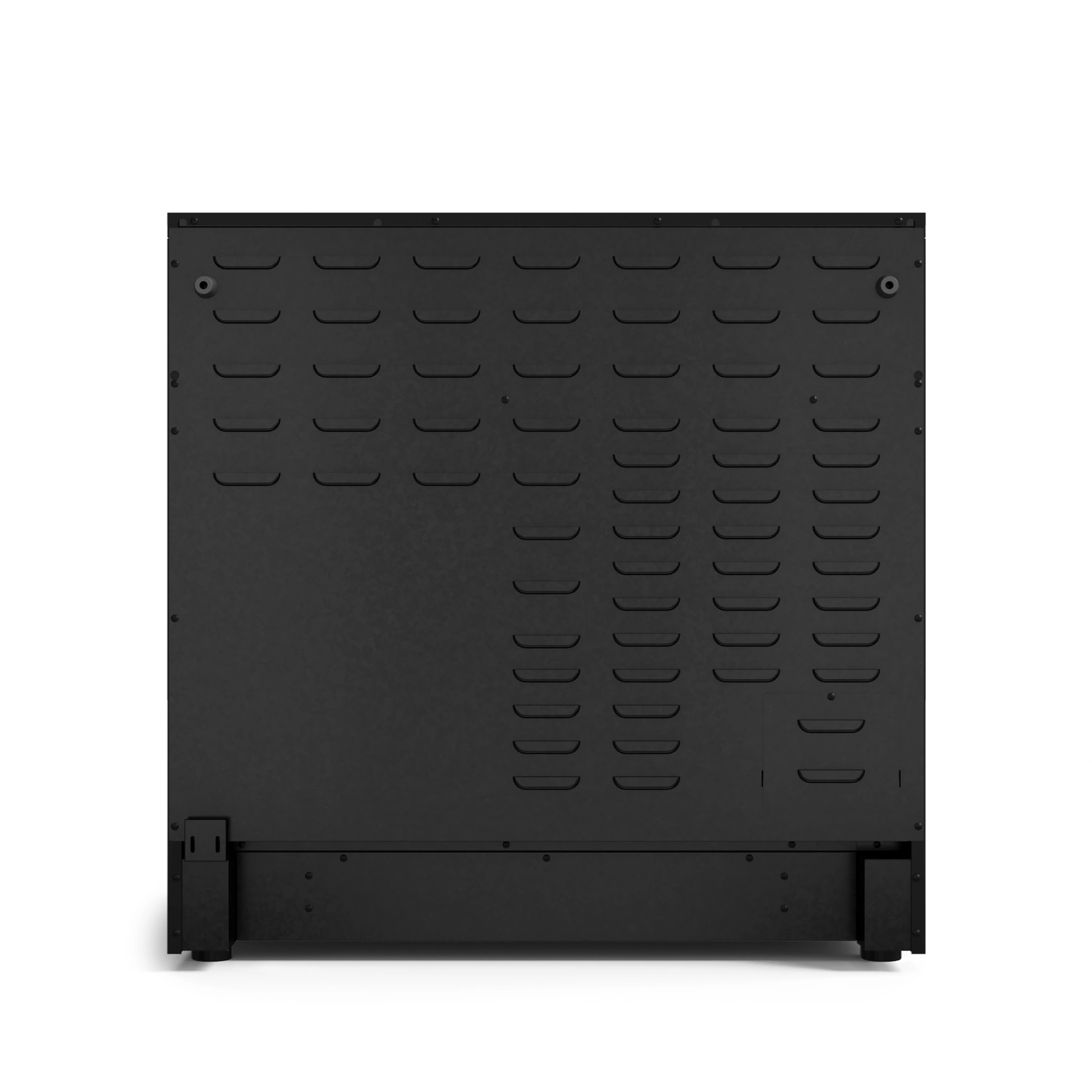 Bottom panel of the electric range with raised ventilation and mounting feet