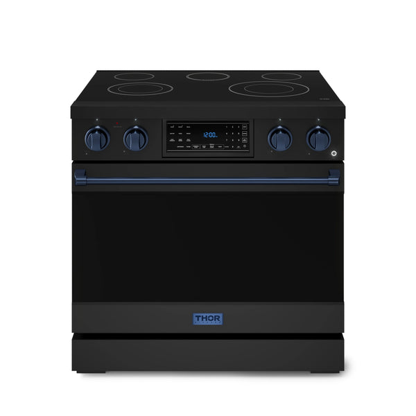 Thor Kitchen Gordon Ramsay Series 36-Inch Professional Electric Range with Tilt Panel Touch Control in Black with Navy Blue Trim (RSE36B-BLU)