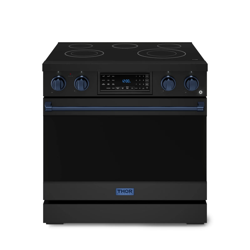 Thor Kitchen Gordon Ramsay Series 36-Inch Professional Electric Range with Tilt Panel Touch Control in Black with Navy Blue Trim (RSE36B-BLU)