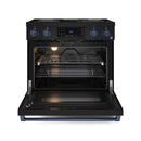 Gordon Ramsay by Thor Kitchen 4-Piece Appliance Package -  36-Inch Electric Range, Wall Mount Range Hood, 36-Inch French Door Refrigerator, and Dishwasher in Black with Blue Trim