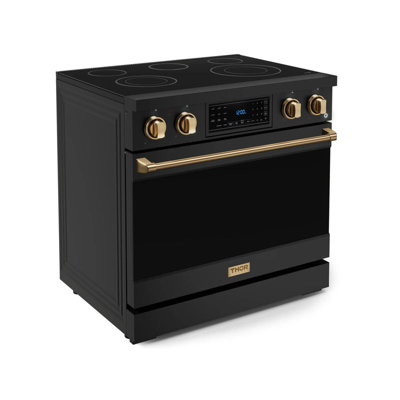 Thor Kitchen Gordon Ramsay Series 36-Inch Professional Electric Range with Tilt Panel Touch Control in Black with Bronze Trim (RSE36B-BRZ)