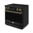 Gordon Ramsay by Thor Kitchen 36-Inch Professional Electric Range with Tilt Panel Touch Control and 6.0 Cu. Ft. Oven with Air Fryer and Self Clean in Black with Bronze Trim (RSE36B-BRZ)