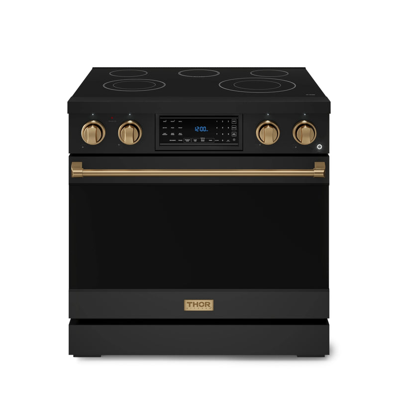 Thor Kitchen Gordon Ramsay Series 36-Inch Professional Electric Range with Tilt Panel Touch Control in Black with Bronze Trim (RSE36B-BRZ)