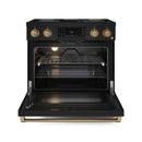 Gordon Ramsay by Thor Kitchen 4-Piece Appliance Package -  36-Inch Electric Range, Wall Mount Range Hood, 36-Inch French Door Refrigerator, and Dishwasher in Black with Bronze Trim