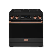 Gordon Ramsay by Thor Kitchen 36-Inch Professional Electric Range with Tilt Panel Touch Control and 6.0 Cu. Ft. Oven with Air Fryer and Self Clean in Black with Rose Gold Trim (RSE36B-RSG)