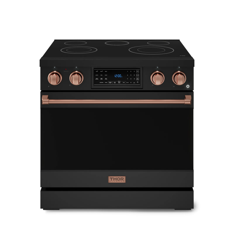 Thor Kitchen Gordon Ramsay Series 36-Inch Professional Electric Range with Tilt Panel Touch Control in Black with Rose Gold Trim (RSE36B-RSG)