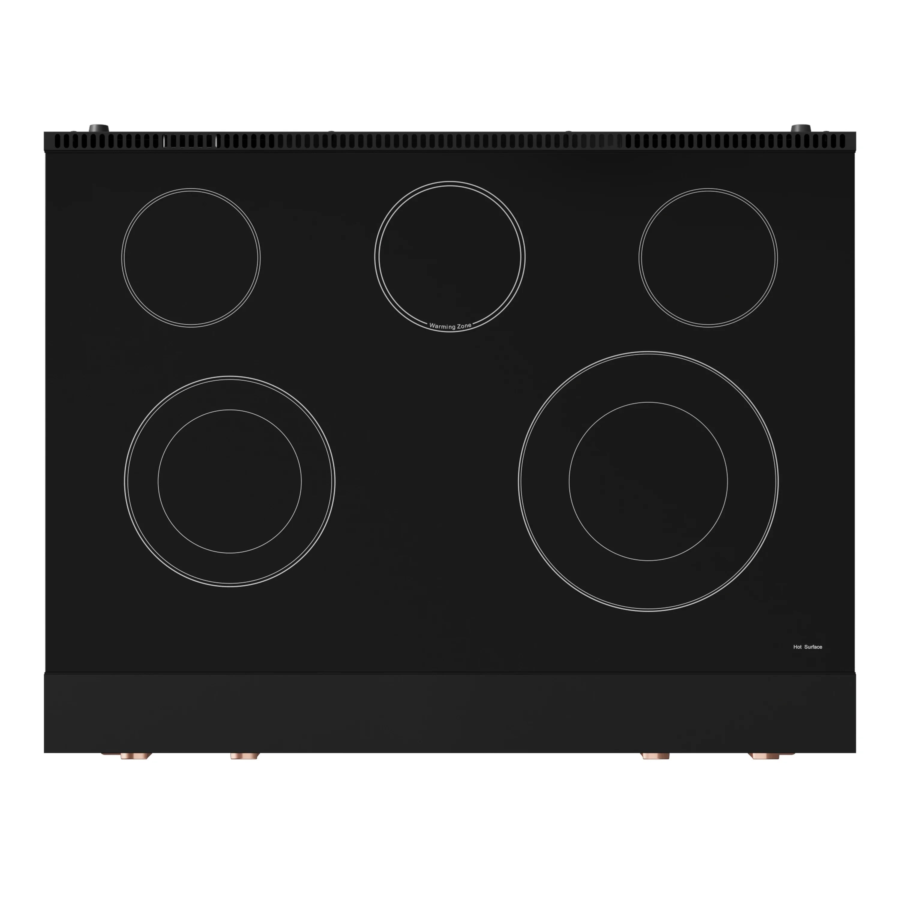 Black electric cooktop panel with circular burner zones and subtle burner outlines