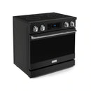 Gordon Ramsay by Thor Kitchen 4-Piece Appliance Package -  36-Inch Electric Range, Wall Mount Range Hood, 36-Inch French Door Refrigerator, and Dishwasher in Black with Bronze Trim