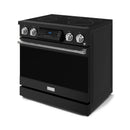 Gordon Ramsay by Thor Kitchen 4-Piece Appliance Package -  36-Inch Electric Range, Wall Mount Range Hood, 36-Inch French Door Refrigerator, and Dishwasher in Black with Bronze Trim