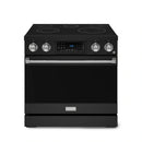 Gordon Ramsay by Thor Kitchen 4-Piece Appliance Package -  36-Inch Electric Range, Wall Mount Range Hood, 36-Inch French Door Refrigerator, and Dishwasher in Black with Bronze Trim
