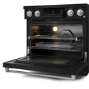 Gordon Ramsay by Thor Kitchen 4-Piece Appliance Package -  36-Inch Electric Range, Wall Mount Range Hood, 36-Inch French Door Refrigerator, and Dishwasher in Black with Bronze Trim