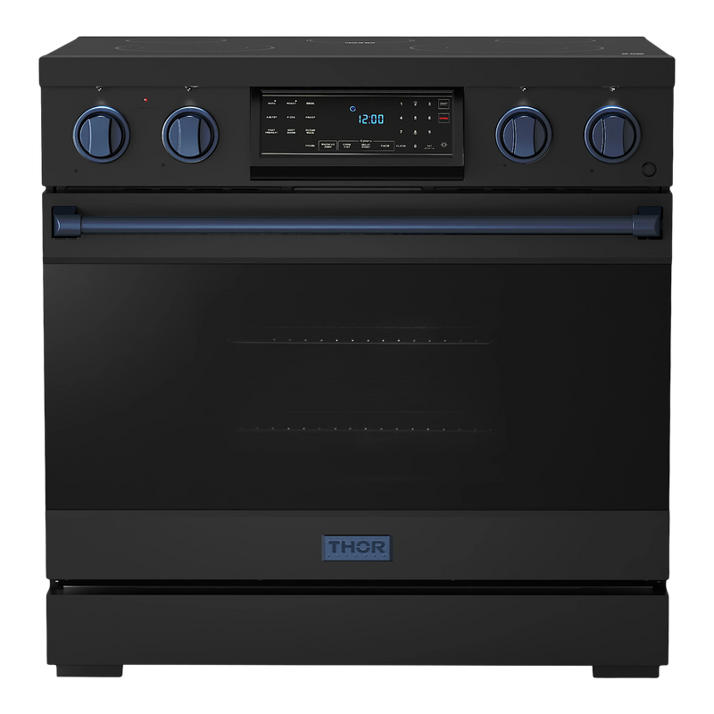 Thor Kitchen Gordon Ramsay Series 36-Inch Professional Electric Range with Tilt Panel Touch Control in Black with Navy Blue Trim (RSE36B-BLU)