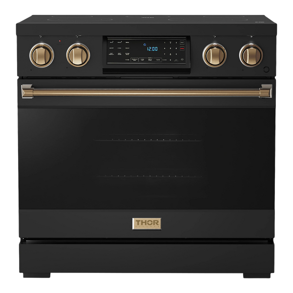 Thor Kitchen Gordon Ramsay Series 36-Inch Professional Electric Range with Tilt Panel Touch Control in Black with Bronze Trim (RSE36B-BRZ)