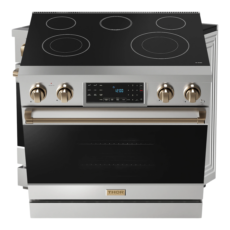 Thor Kitchen Gordon Ramsay Series 36-Inch Professional Electric Range with Tilt Panel Touch Control in Stainless Steel with Bronze Trim (RSE36-BRZ)