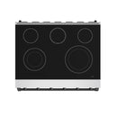 36-inch electric cooktop with five circular heating zones on black glass surface