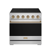 36-inch electric range with black cooktop, bronze knobs, and stainless oven panel
