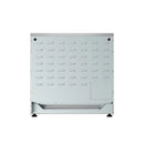 Stainless steel electric range bottom access panel on rear of the unit