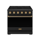 Black 36-inch electric range with bronze-trim knobs and smooth cooktop