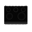 Black electric range cooktop back view with five coil burner outlines