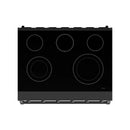 Black electric cooktop with five smooth radiant burner circles and control panel edge.