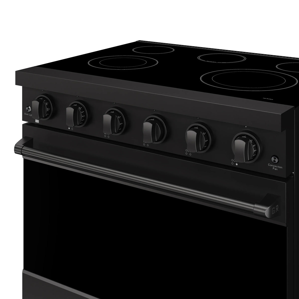 Black electric range cooktop with coil burners and knob controls