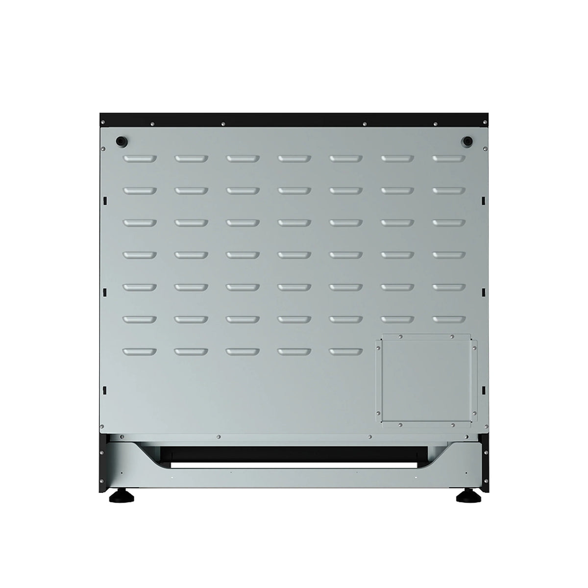 Dishwasher interior with stainless racks and black base frame