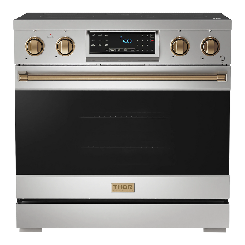 Thor Kitchen Gordon Ramsay Series 36-Inch Professional Electric Range with Tilt Panel Touch Control in Stainless Steel with Bronze Trim (RSE36-BRZ)