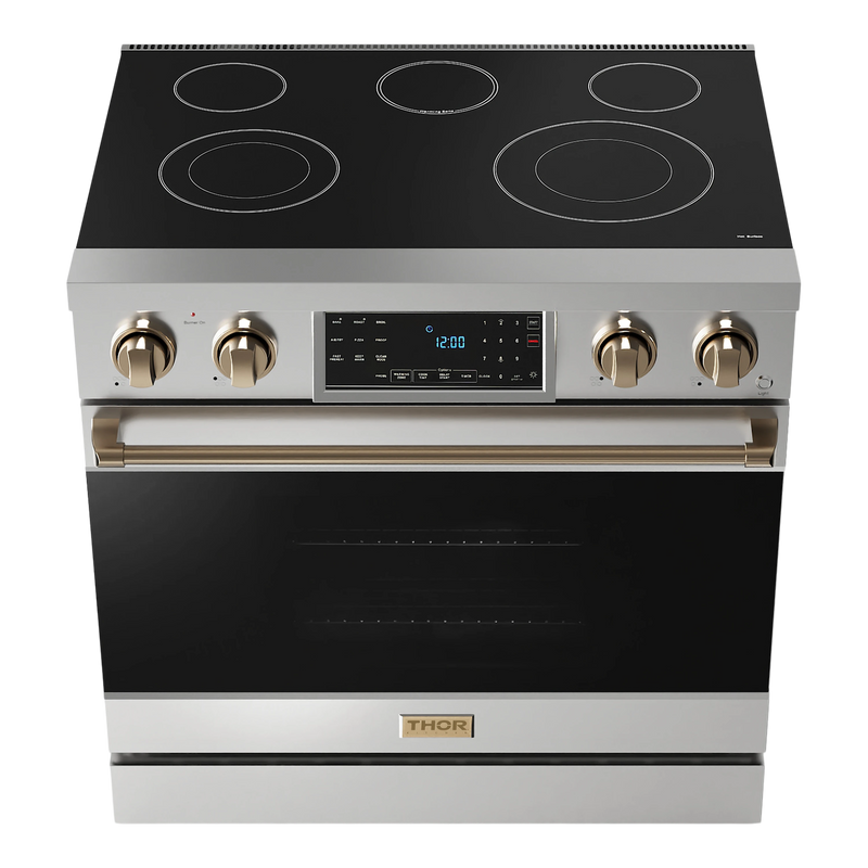 Thor Kitchen Gordon Ramsay Series 36-Inch Professional Electric Range with Tilt Panel Touch Control in Stainless Steel with Bronze Trim (RSE36-BRZ)