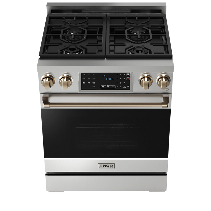 Thor Kitchen Gordon Ramsay Series 30-Inch Professional Gas Range with Tilt Panel Touch Control in Stainless Steel with Bronze Trim (RSG30-BRZ)