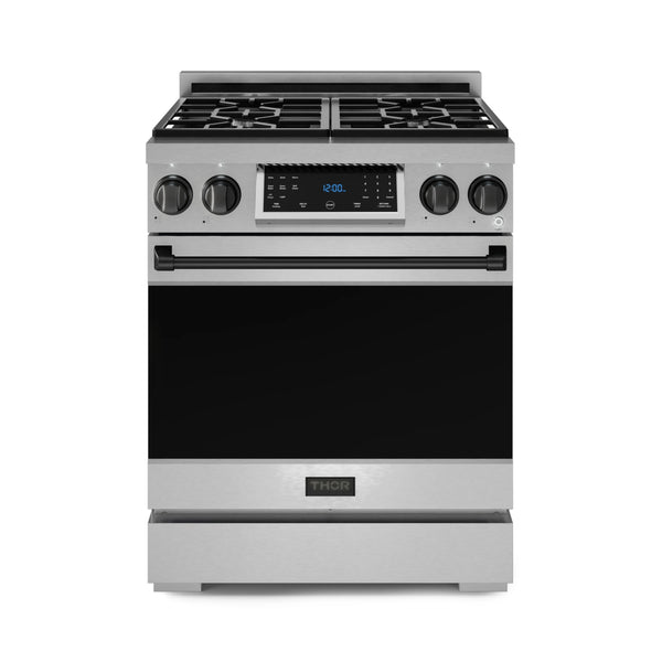 Thor Kitchen Gordon Ramsay Series 30-Inch Professional Gas Range with Tilt Panel Touch Control in Stainless Steel with Black Trim  (RSG30-BLK)