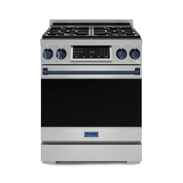 Thor Kitchen Gordon Ramsay Series 30-Inch Professional Gas Range with Tilt Panel Touch Control in Stainless Steel with Navy Blue Trim (RSG30-BLU)