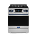 Gordon Ramsay by Thor Kitchen 3-Piece Appliance Package - 30-Inch Propane Gas Range, Tilt Panel, 36-Inch Refrigerator, and Dishwasher in Stainless Steel with Blue Trim