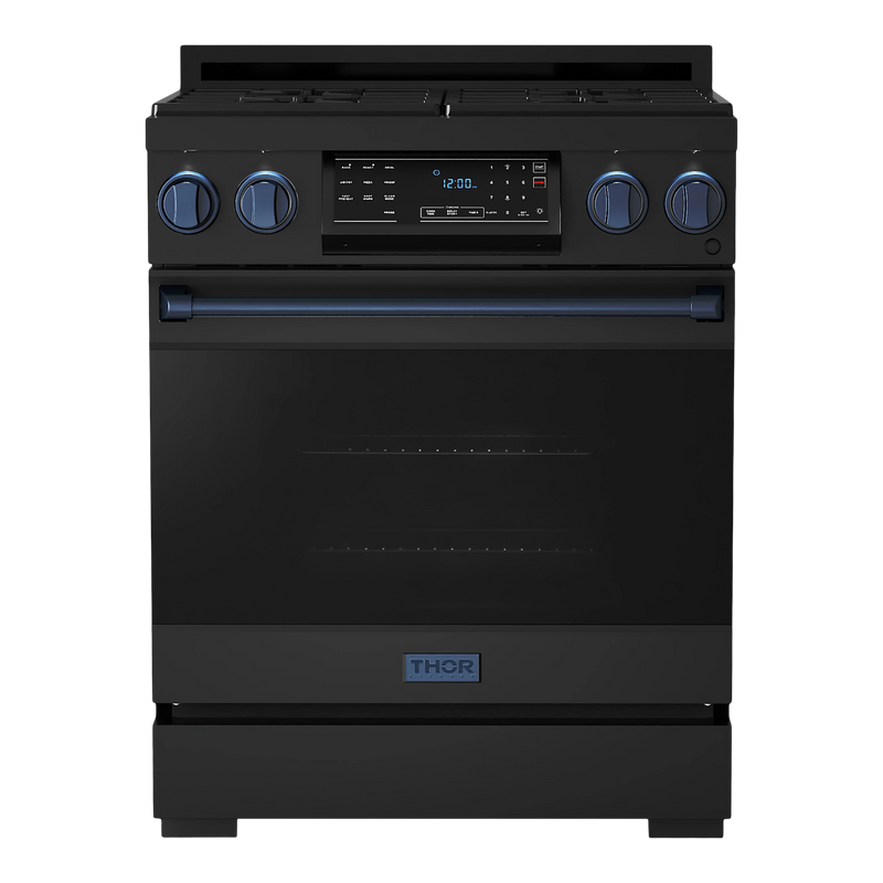 Thor Kitchen Gordon Ramsay Series 30-Inch Professional Gas Range with Tilt Panel Touch Control in Black with Navy Blue Trim (RSG30B-BLU)