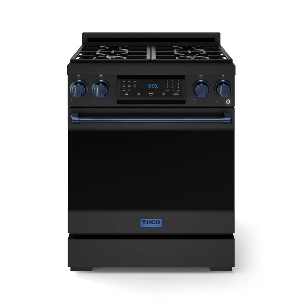 Thor Kitchen Gordon Ramsay Series 30-Inch Professional Gas Range with Tilt Panel Touch Control in Black with Navy Blue Trim (RSG30B-BLU)