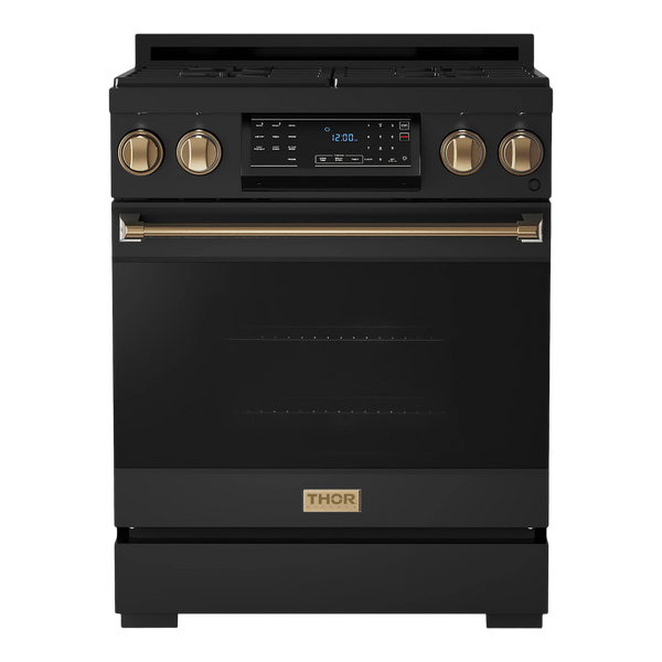 Thor Kitchen Gordon Ramsay Series 30-Inch Professional Gas Range with Tilt Panel Touch Control in Black with Bronze Trim (RSG30B-BRZ)