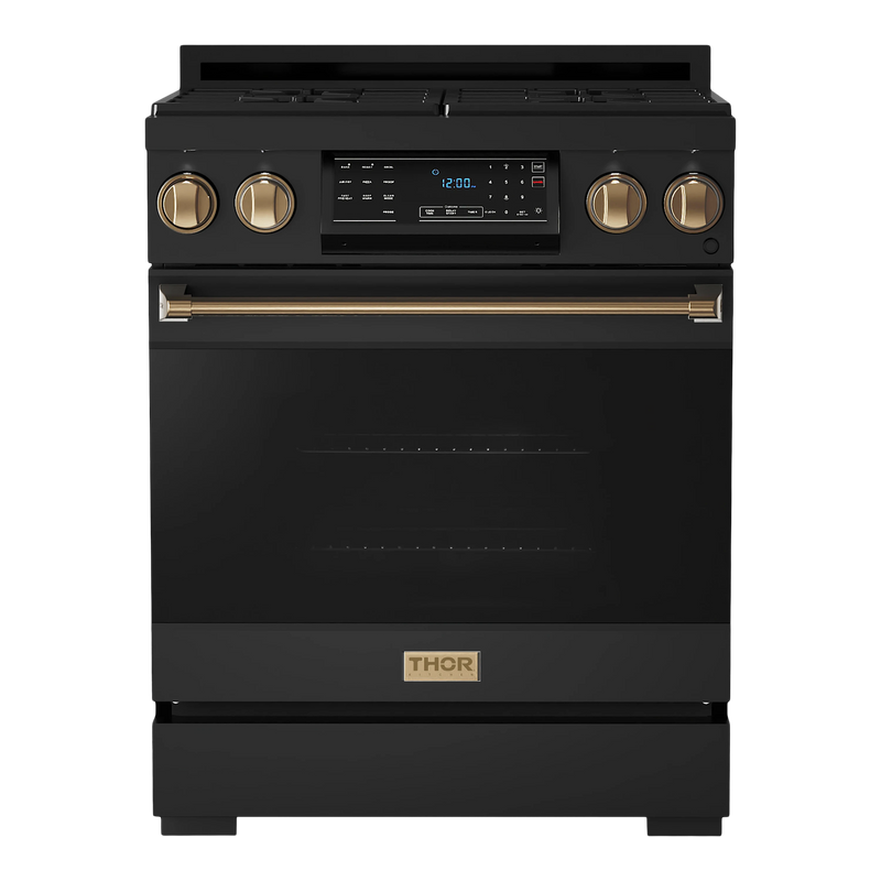 Thor Kitchen Gordon Ramsay Series 30-Inch Professional Gas Range with Tilt Panel Touch Control in Black with Bronze Trim (RSG30B-BRZ)