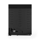 Black gas range back access panel with ventilation holes and connections